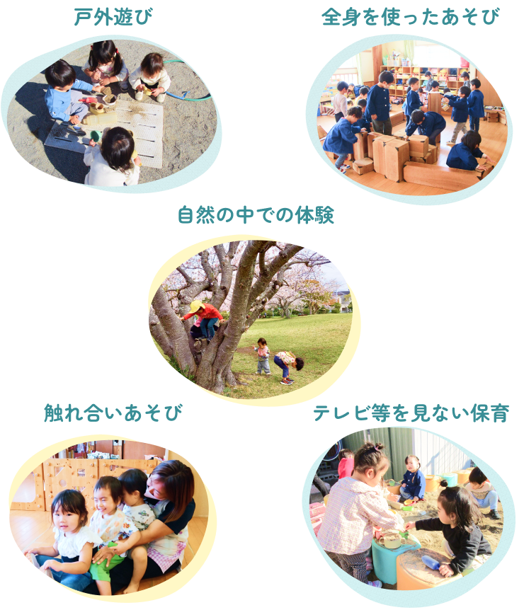 戸外遊び 自然の中での体験 全身を使ったあそび 触れ合いあそび テレビ等をみない保育